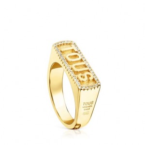 Tous Logo Diamond Women's Rings 18k Gold | XFG756384 | Usa