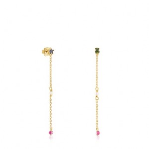 Tous New Motif Long Women's Earrings 18k Gold | QNM106739 | Usa