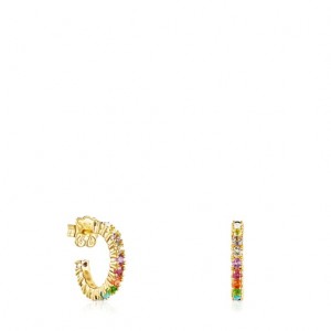 Tous Straight Hoop Women's Earrings 18k Gold | SCN678052 | Usa