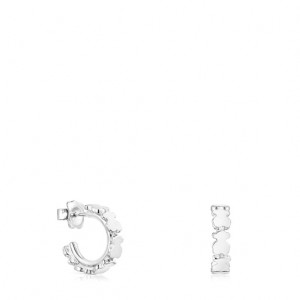 Tous Straight Hoop Women's Earrings Silver | YIF791654 | Usa