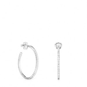 Tous Straight Hoop Women's Earrings Silver | BTN270863 | Usa