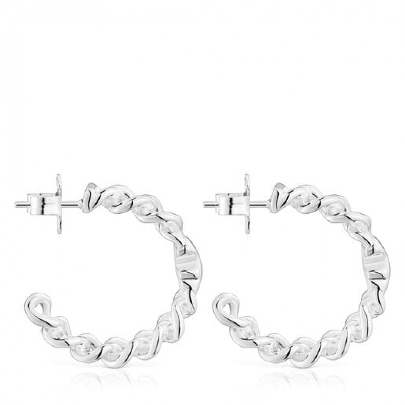 Tous Bold Motif Hoop Women's Earrings Silver | QJR680745 | Usa