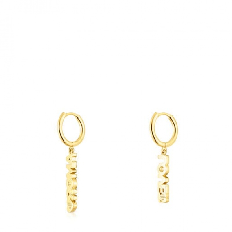 Tous Crossword Hoop Women's Earrings 18k Gold | DWP394715 | Usa