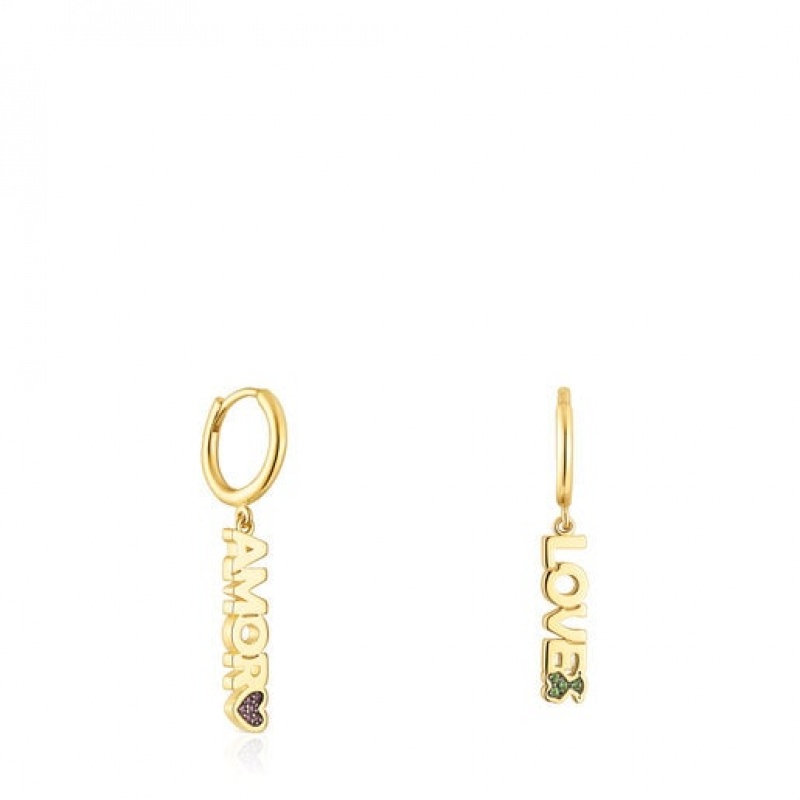 Tous Crossword Hoop Women\'s Earrings 18k Gold | DWP394715 | Usa