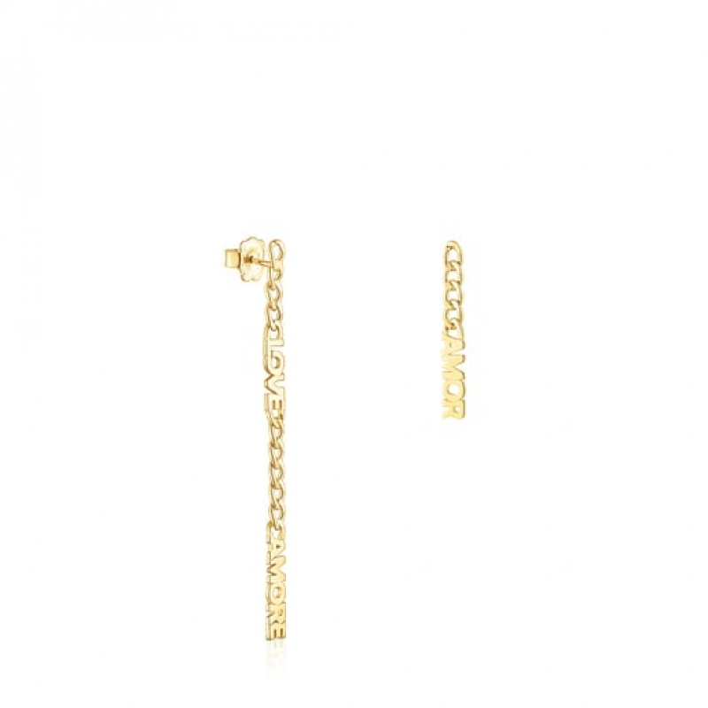 Tous Crossword Long Women\'s Earrings 18k Gold | JWQ590176 | Usa