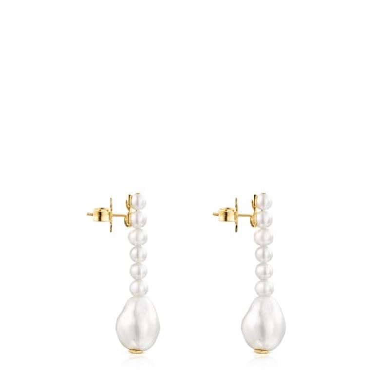 Tous Gloss Pearl Women's Earrings 18k Gold | XTQ506914 | Usa