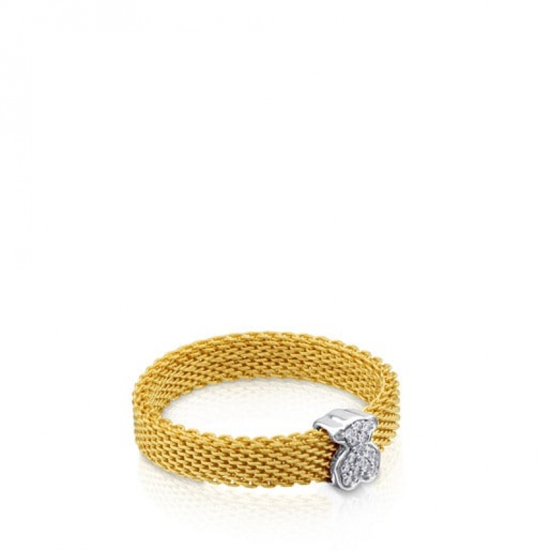 Tous Icon Mesh Diamond Women's Rings 18k Gold | OYJ582674 | Usa