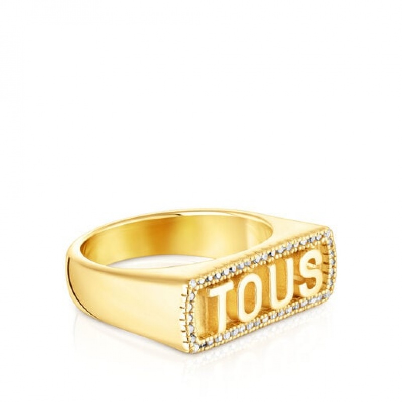 Tous Logo Diamond Women's Rings 18k Gold | XFG756384 | Usa