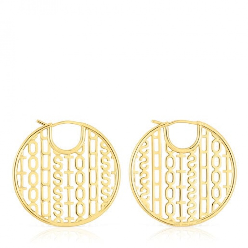 Tous Logo Hoop Women's Earrings 18k Gold | CFS912470 | Usa