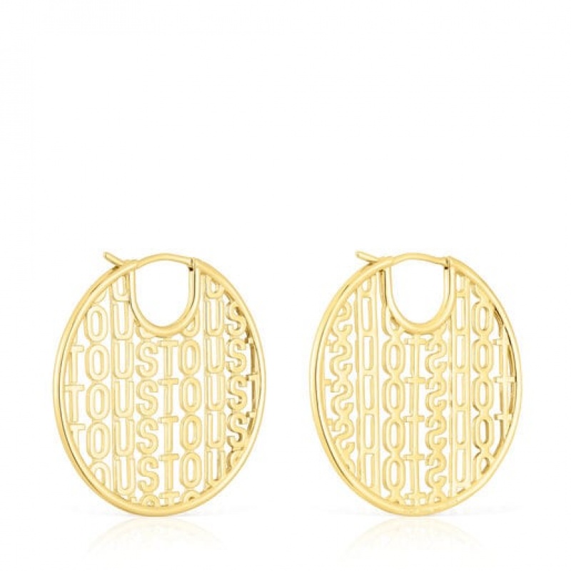 Tous Logo Hoop Women's Earrings 18k Gold | CFS912470 | Usa