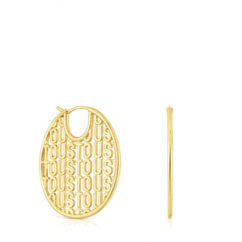 Tous Logo Hoop Women\'s Earrings 18k Gold | CFS912470 | Usa