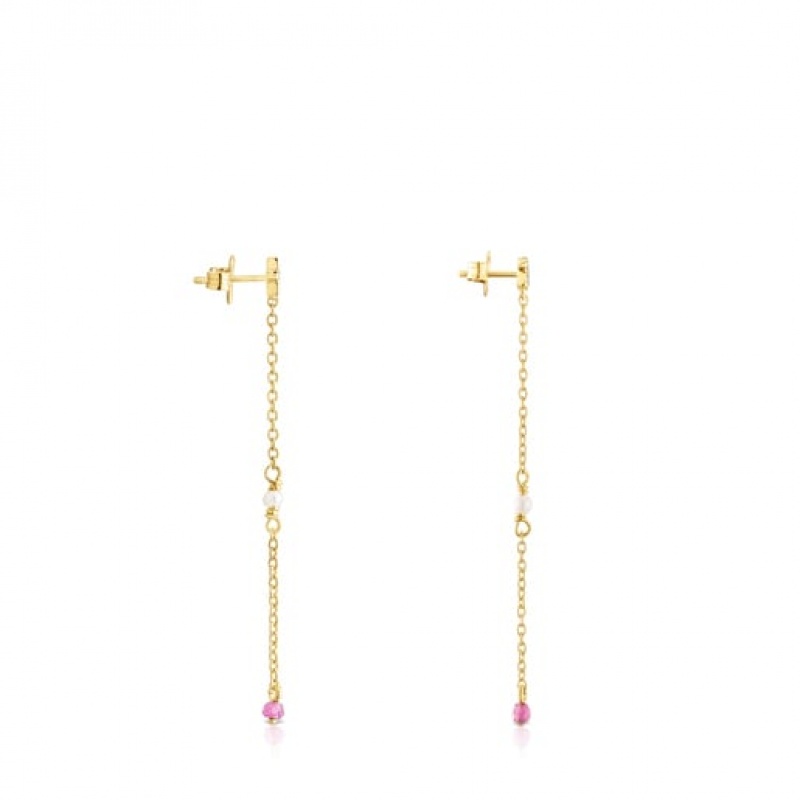 Tous New Motif Long Women's Earrings 18k Gold | QNM106739 | Usa