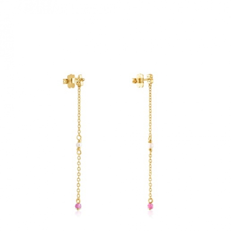 Tous New Motif Long Women's Earrings 18k Gold | QNM106739 | Usa