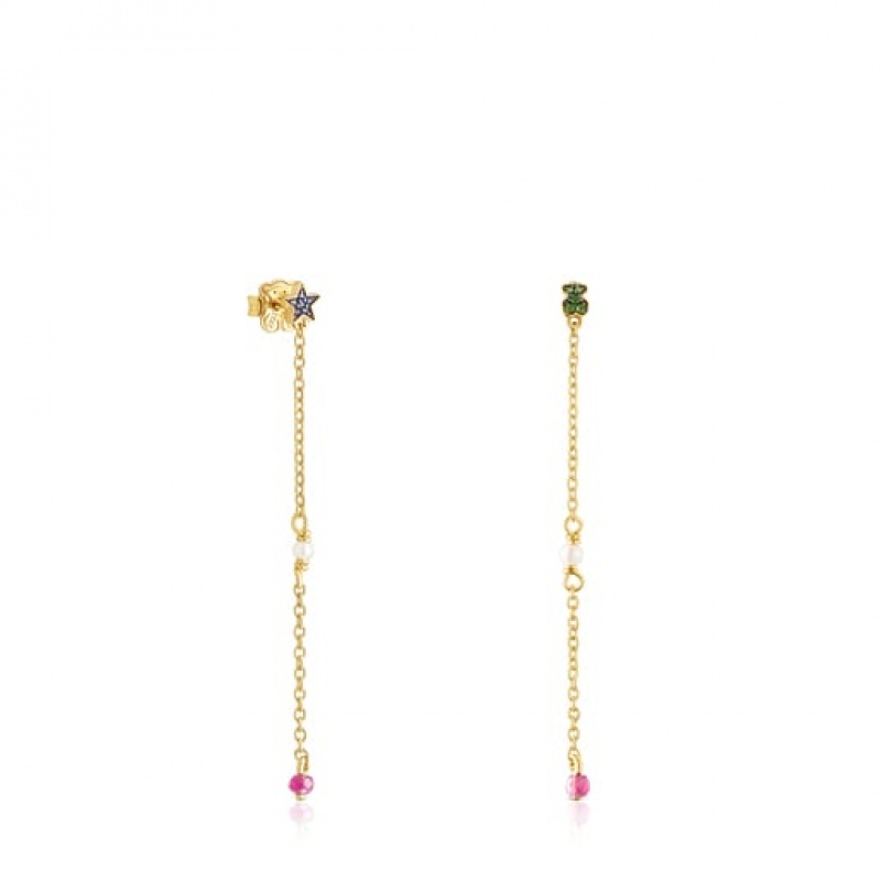 Tous New Motif Long Women\'s Earrings 18k Gold | QNM106739 | Usa