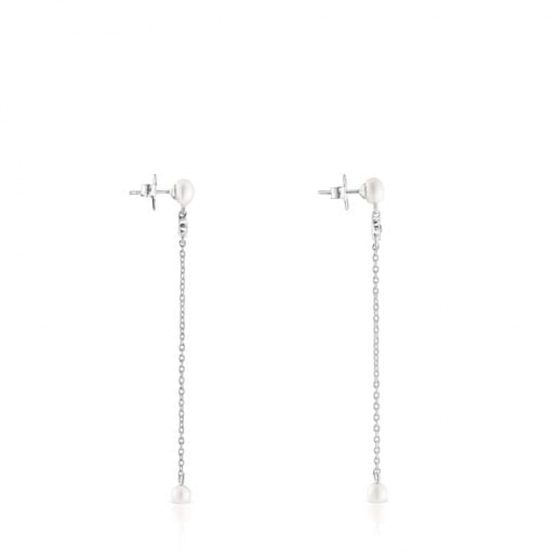 Tous New Motif Long Women's Earrings Silver | KUG470621 | Usa