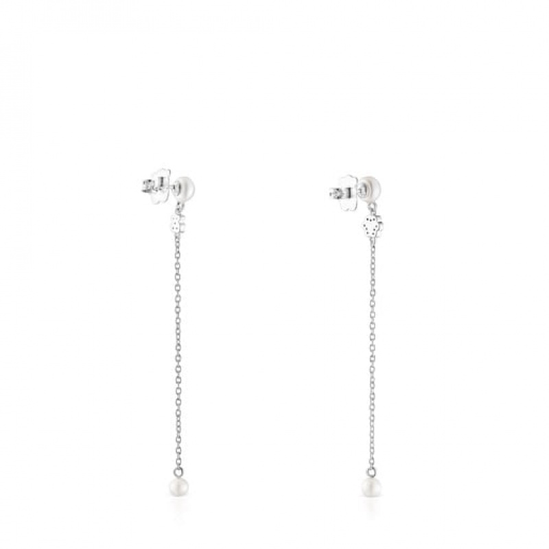 Tous New Motif Long Women's Earrings Silver | KUG470621 | Usa