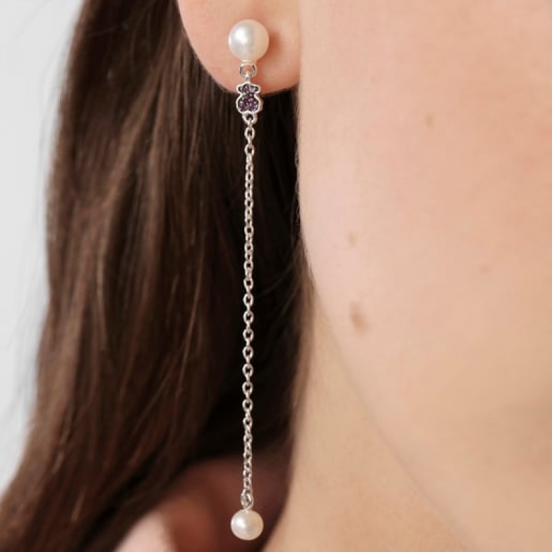 Tous New Motif Long Women's Earrings Silver | KUG470621 | Usa