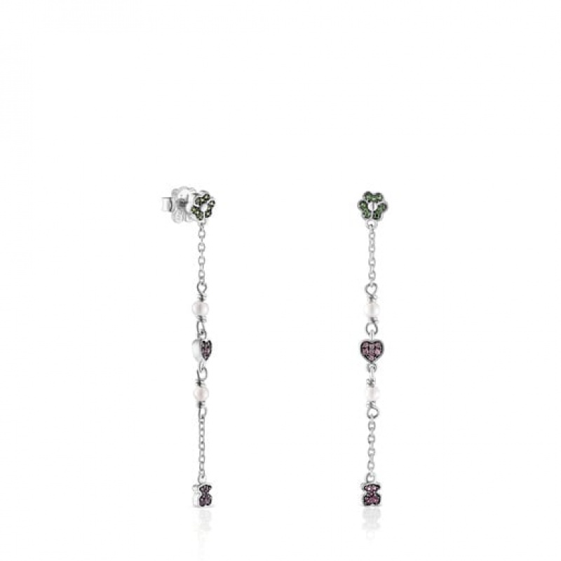 Tous New Motif Long Women's Earrings Silver | VBO768514 | Usa