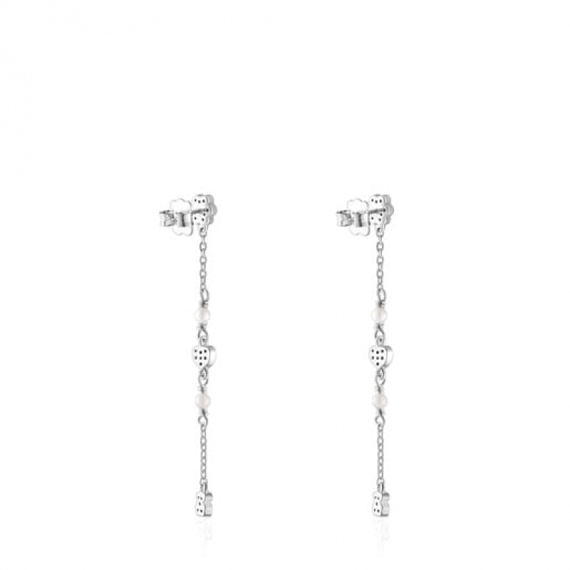 Tous New Motif Long Women's Earrings Silver | VBO768514 | Usa