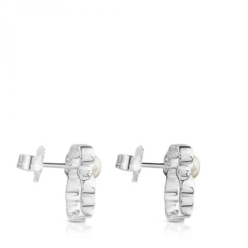 Tous Silueta Pearl Women's Earrings Silver | PBR284510 | Usa