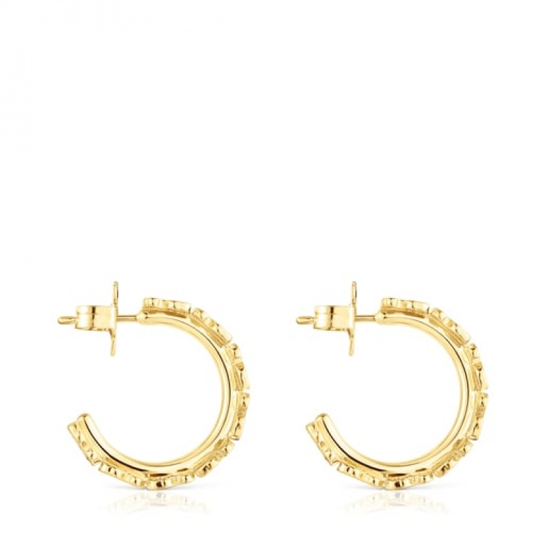 Tous Straight Hoop Women's Earrings 18k Gold | FUN019264 | Usa