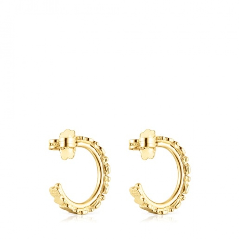 Tous Straight Hoop Women's Earrings 18k Gold | FUN019264 | Usa