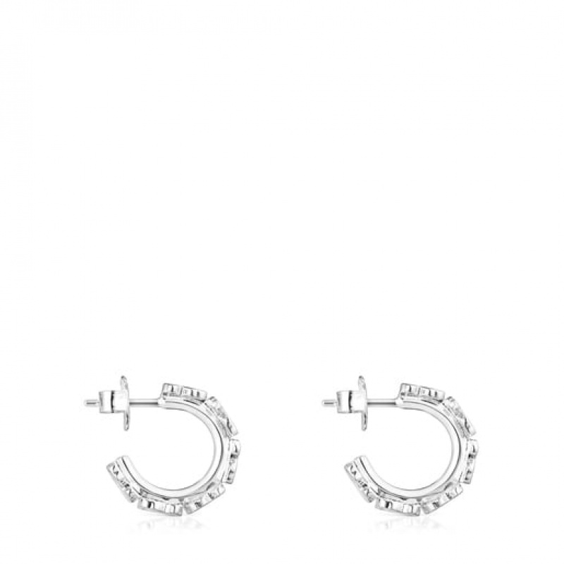 Tous Straight Hoop Women's Earrings Silver | YIF791654 | Usa