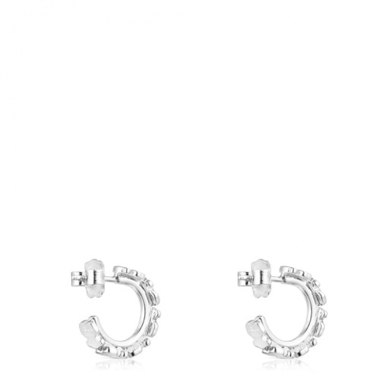 Tous Straight Hoop Women's Earrings Silver | YIF791654 | Usa