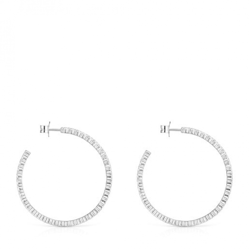 Tous Straight Hoop Women's Earrings Silver | BTN270863 | Usa