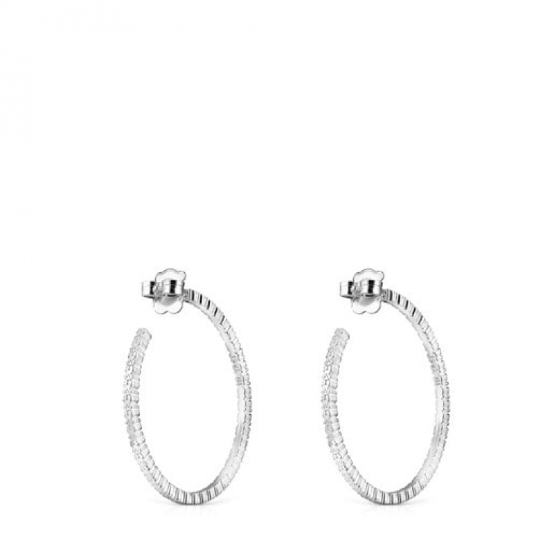 Tous Straight Hoop Women's Earrings Silver | BTN270863 | Usa