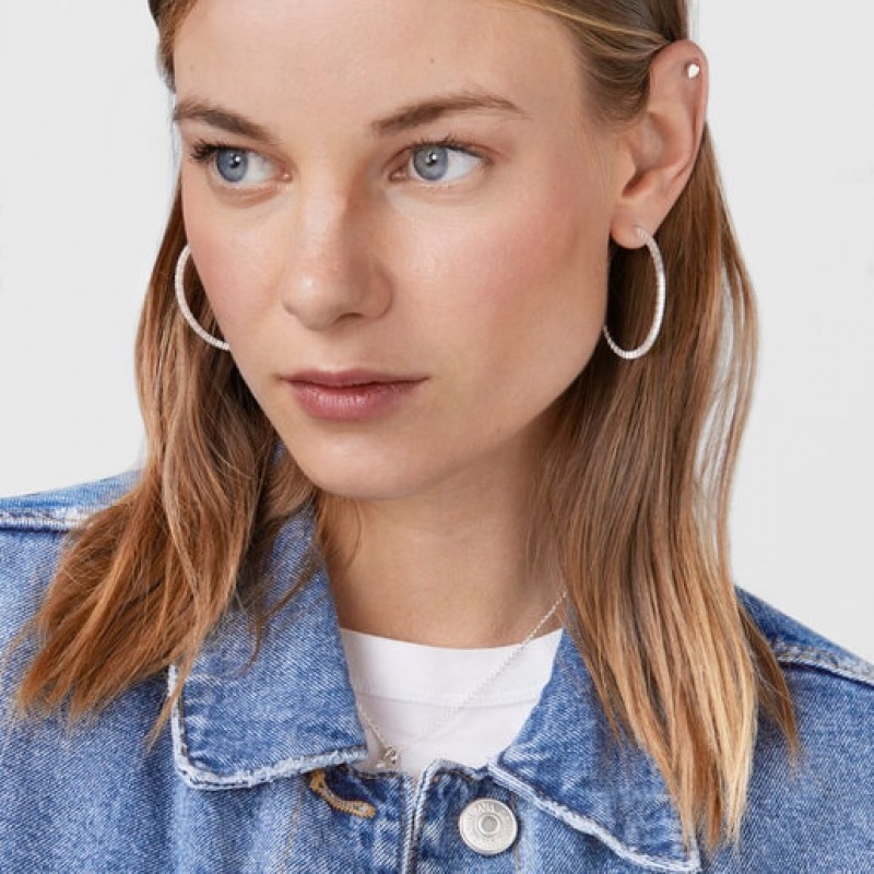 Tous Straight Hoop Women's Earrings Silver | BTN270863 | Usa