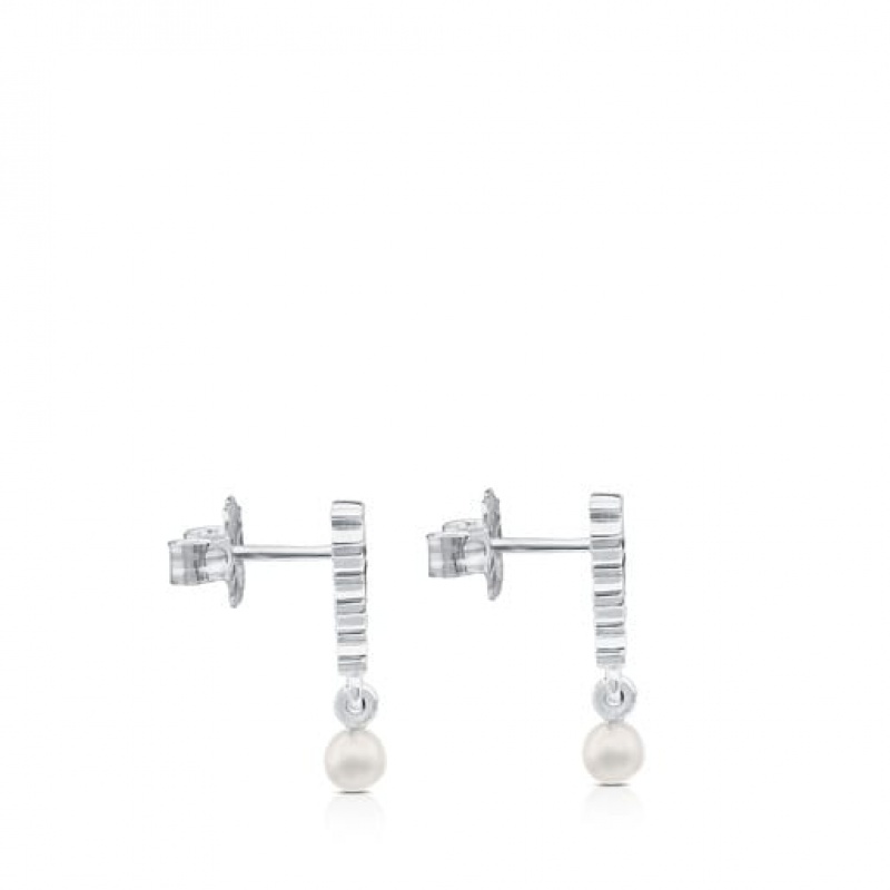 Tous Straight Pearl Women's Earrings Silver | KBL896724 | Usa