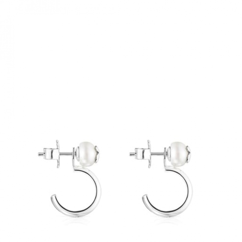 Tous Tous Pearls Hoop Women's Earrings Silver | IRB806413 | Usa