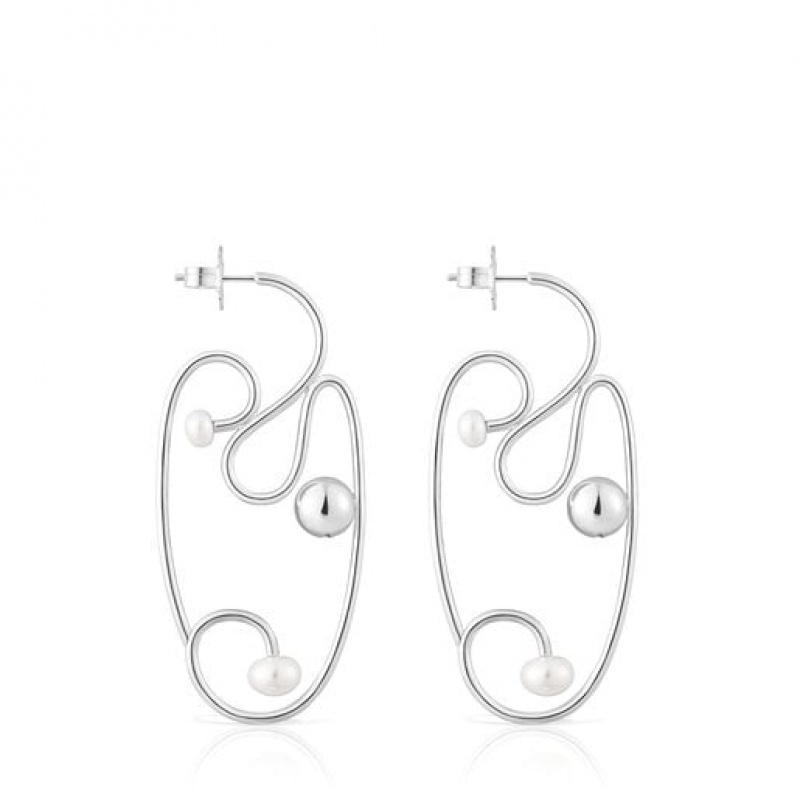 Tous Tsuri Pearl Women's Earrings Silver | NYO389427 | Usa