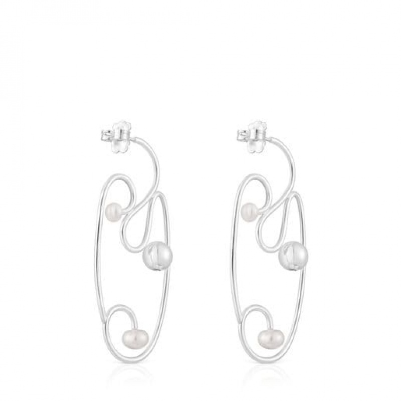 Tous Tsuri Pearl Women's Earrings Silver | NYO389427 | Usa