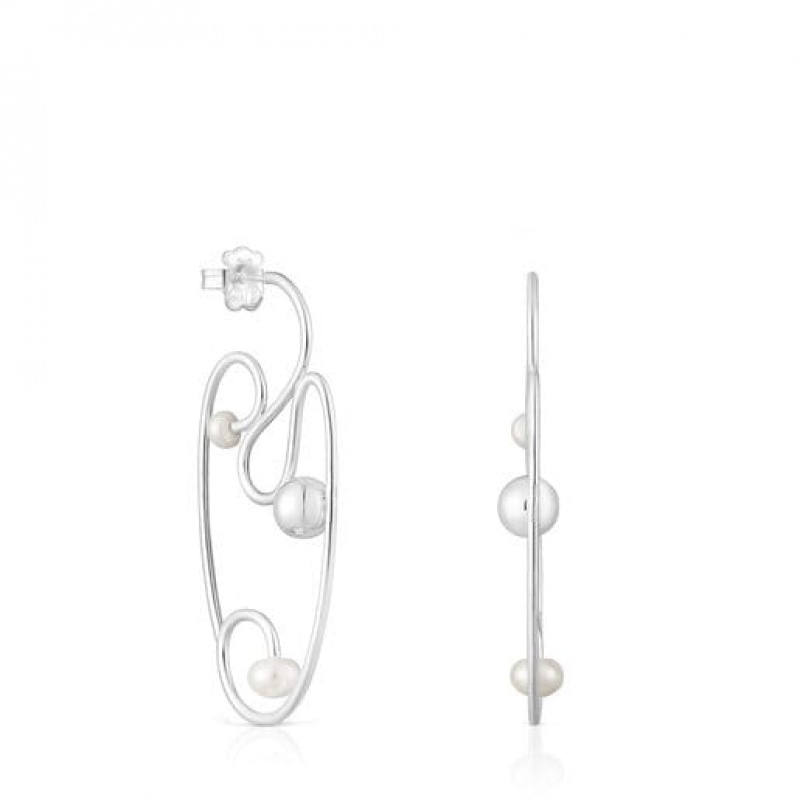 Tous Tsuri Pearl Women\'s Earrings Silver | NYO389427 | Usa