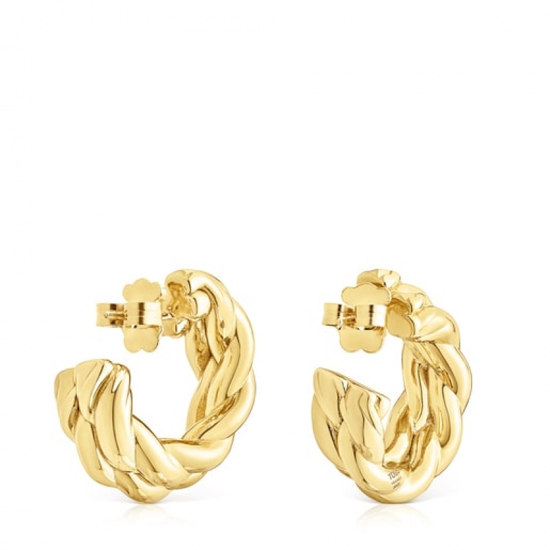 Tous Twisted Hoop Women's Earrings 18k Gold | IMH174380 | Usa