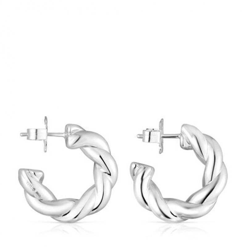 Tous Twisted Hoop Women's Earrings Silver | OHI956370 | Usa