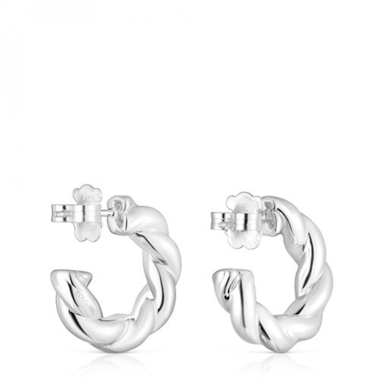 Tous Twisted Hoop Women's Earrings Silver | OHI956370 | Usa