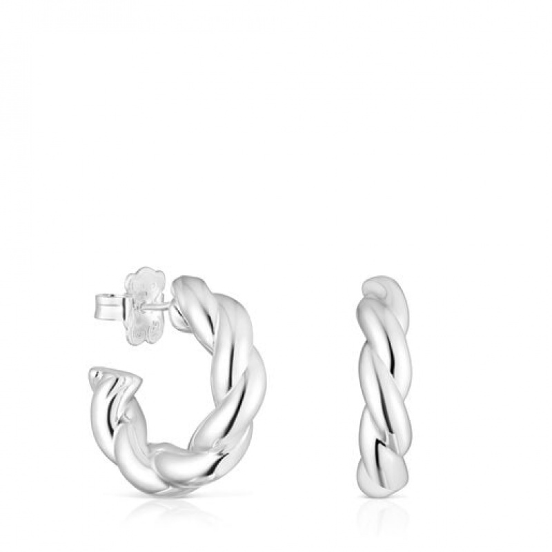 Tous Twisted Hoop Women\'s Earrings Silver | OHI956370 | Usa