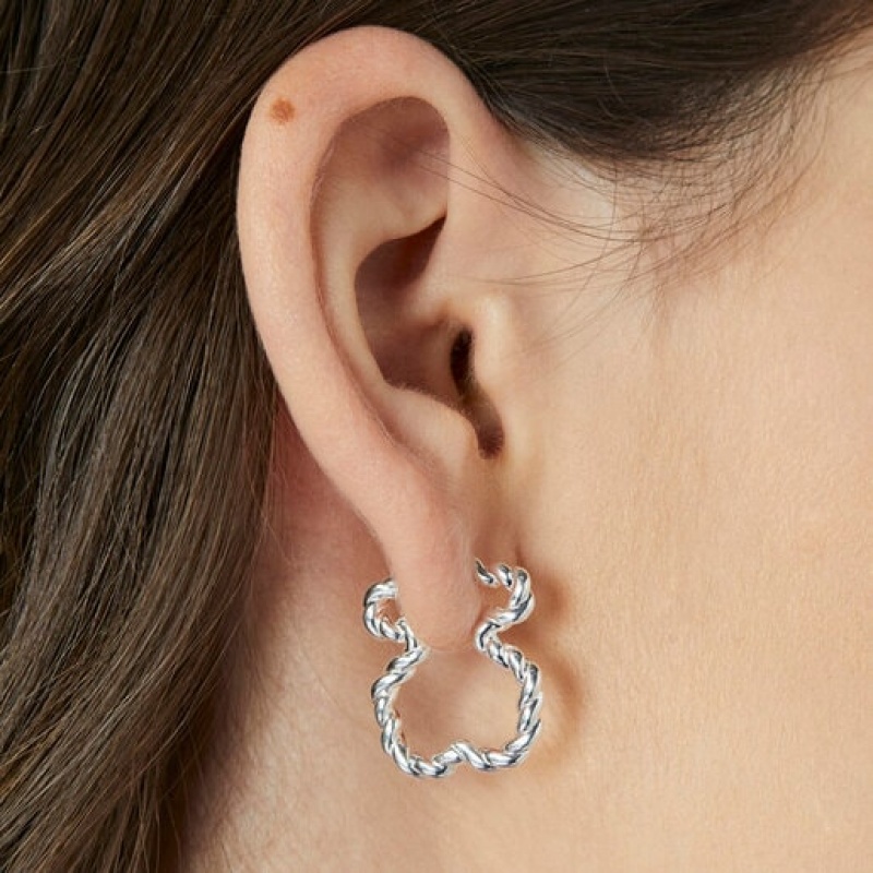 Tous Twisted Hoop Women's Earrings Silver | FMX139247 | Usa