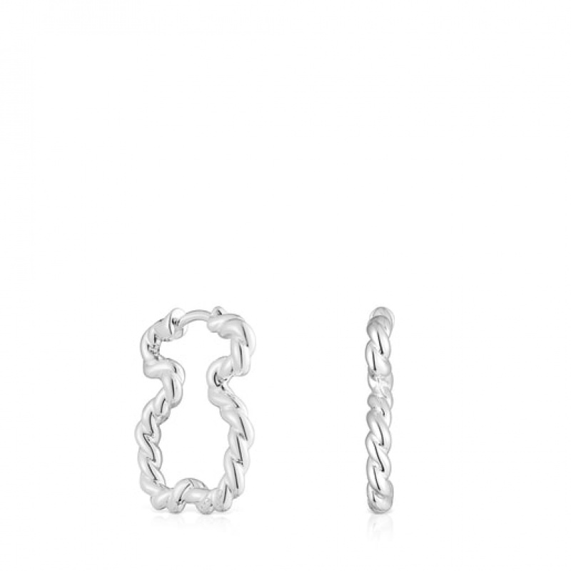 Tous Twisted Hoop Women\'s Earrings Silver | FMX139247 | Usa